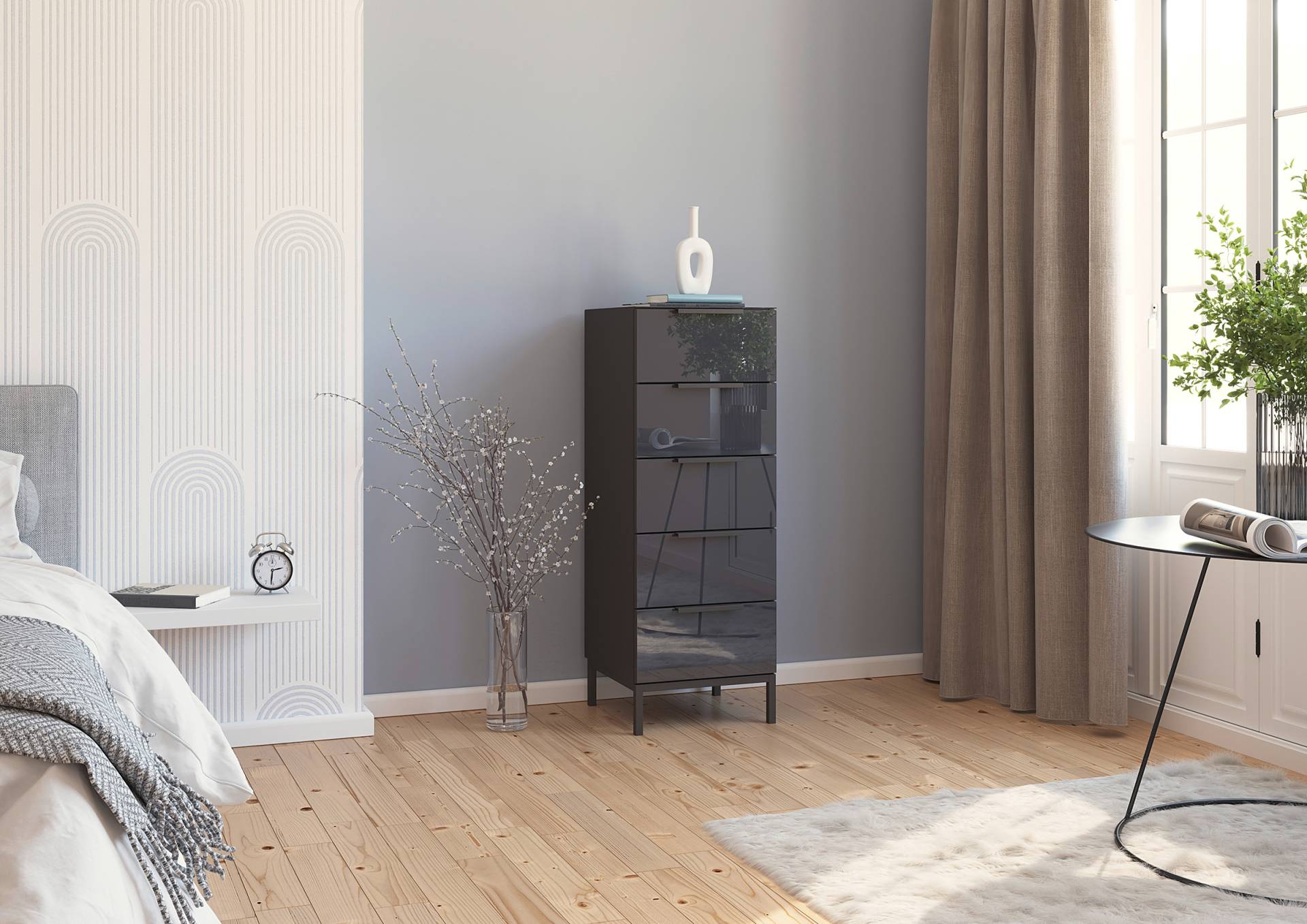 home24 Kommode Glas mit Gestell 40cm Schwarz/Graphit von home24