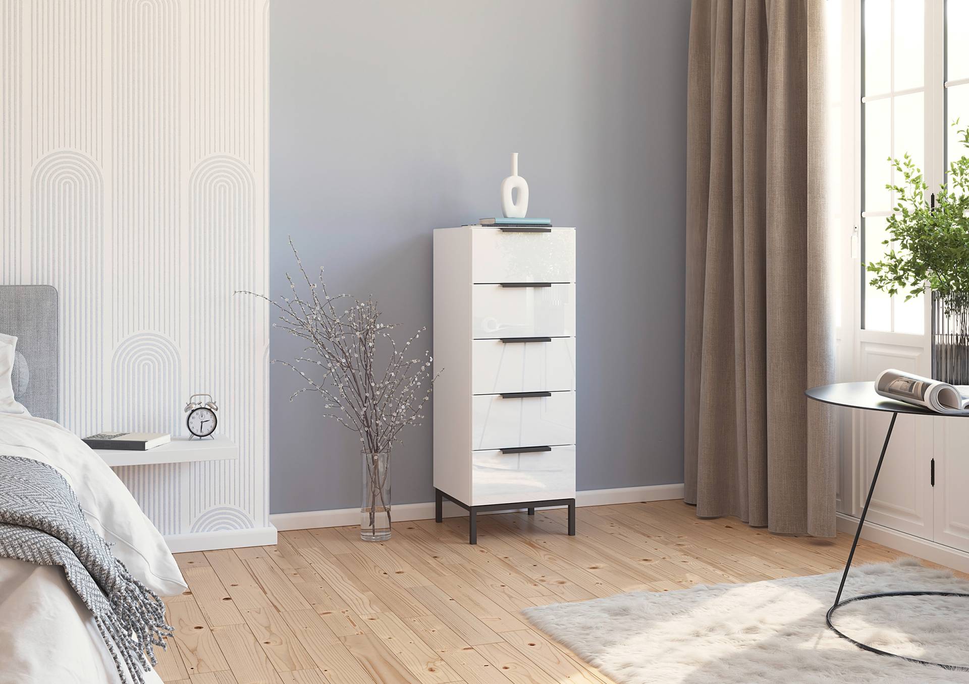 home24 Kommode Glas mit Gestell 40cm Weiß/Weiß/Grau von home24