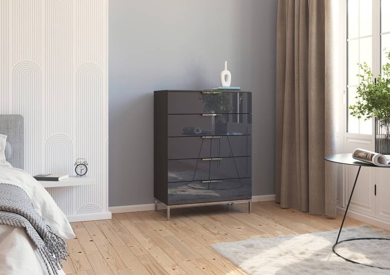 home24 Kommode Glas mit Gestell 80cm Schwarz/Grau/Chrom von home24