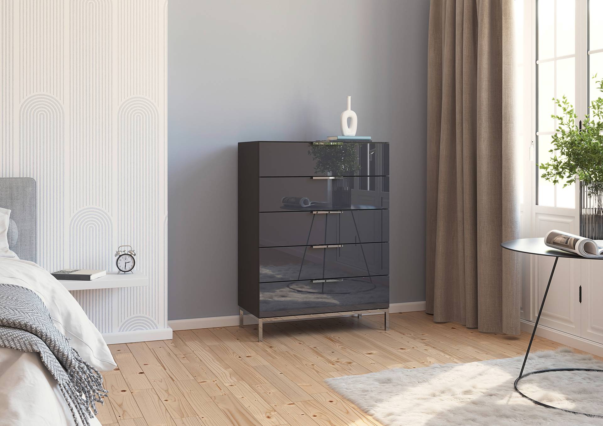 home24 Kommode Glas mit Gestell 80cm Schwarz/Grau/Chrom home24 Kommode Glas mit Gestell 80cm Schwarz/Grau/Chrom von home24