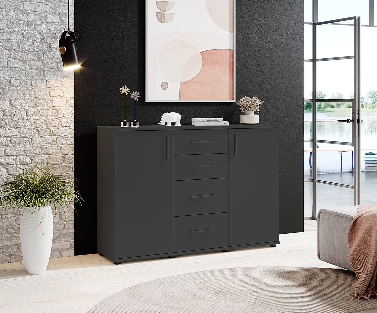 home24 Kommode Gumton 120 cm Typ B 120 x 84 x 35cm Grau/Anthrazit home24 Kommode Gumton 120 cm Typ B 120 x 84 x 35cm Grau/Anthrazit von home24