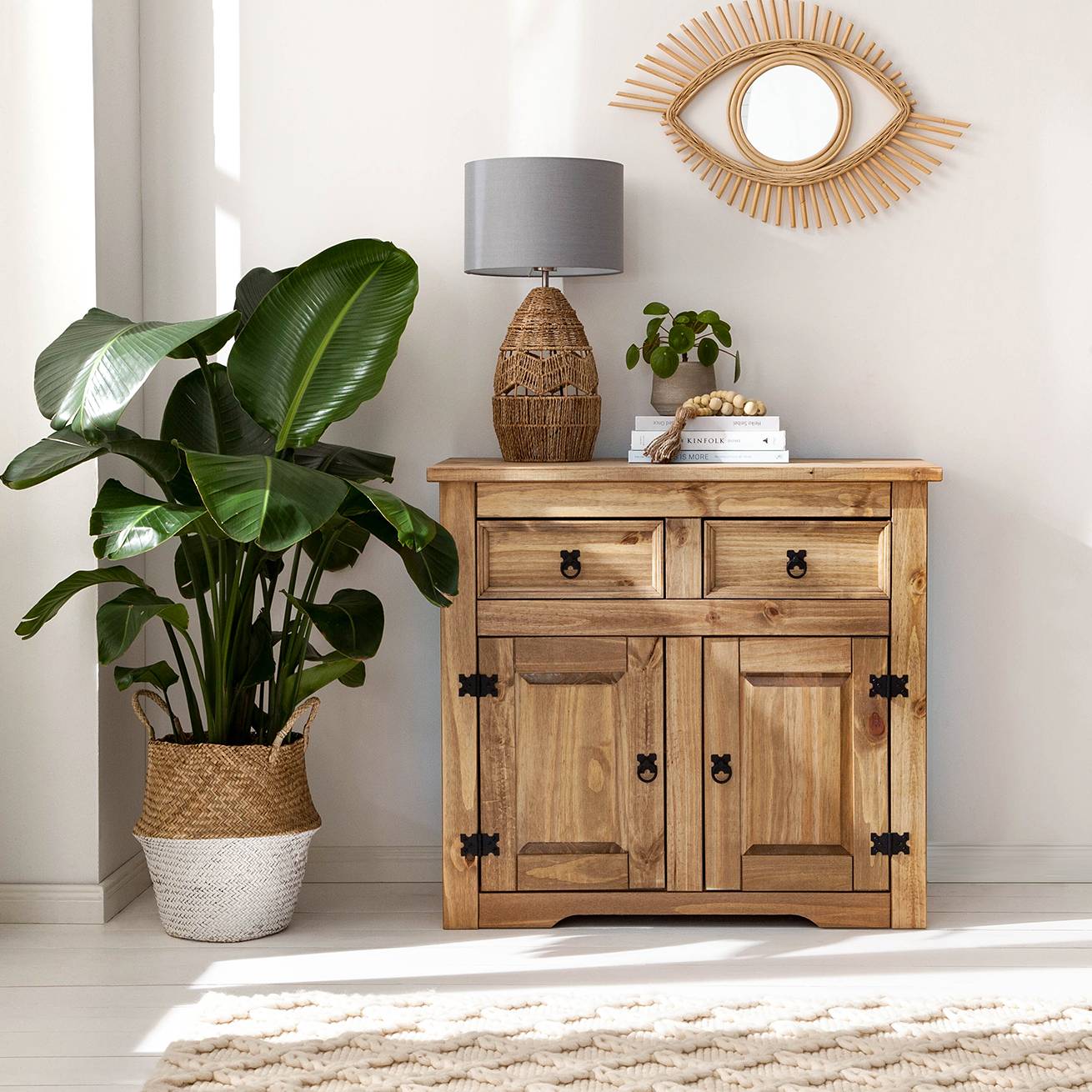 home24 Kommode I 92 x 84 x 44cm Braun/Beige/Kiefer Natur von home24