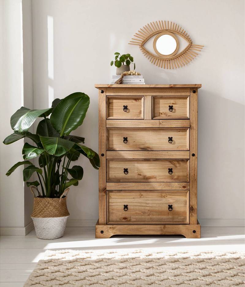 home24 Kommode II 92 x 130 x 48cm Braun/Beige/Kiefer Natur von home24