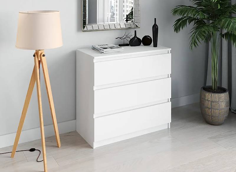 home24 Kommode Lopatky 3 Schubladen 60 x 80 x 40cm Weiß/Weiß von home24