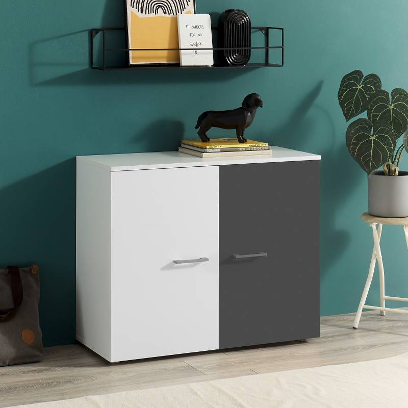 home24 Kommode Tresnico 90 x 74 x 37cm Weiß/Weiß/Graphit von home24