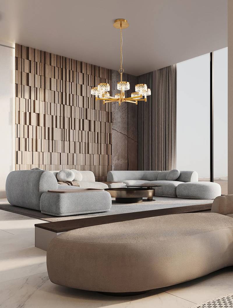 home24 Kronleuchter Bion Ø 81cm Gold/Gold 8 Kabel ABS, Fassung ABS, Baldachin Aluminium, Gehäuse Leuchte Aluminium Nicht austauschbare LEDs von home24