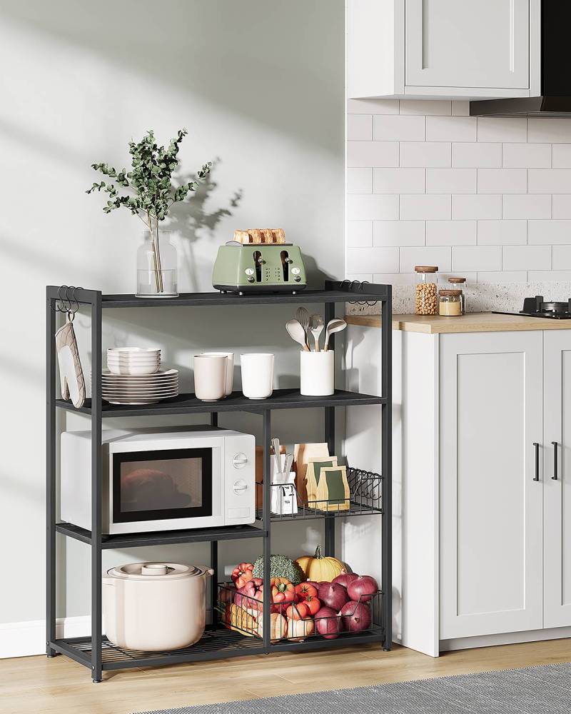 home24 Küchenregal Jamban IV 80 x 95 x 35cm Grau/Eiche Schwarzbraun Dekor von home24