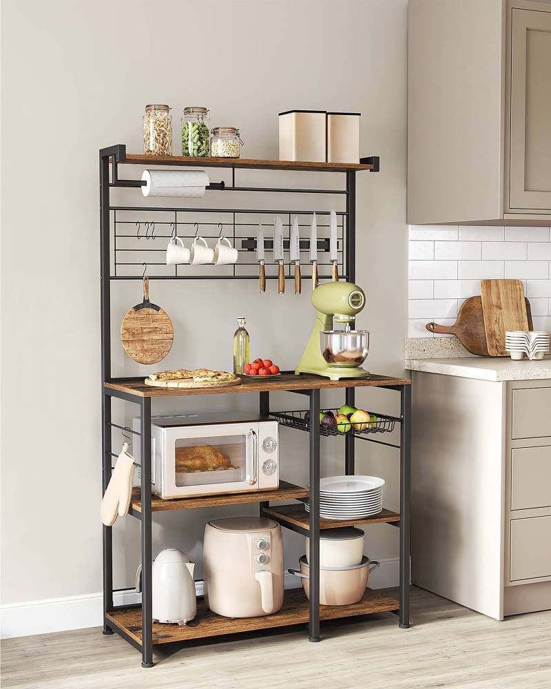 home24 Küchenregal Leesville - 90 cm 90 x 167 x 42cm Braun/Dunkelbraun/Schwarz von home24