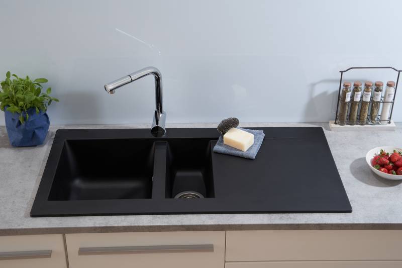 home24 Küchenspüle Denver 2 Becken 100 x 20 x 50cm Schwarz von home24