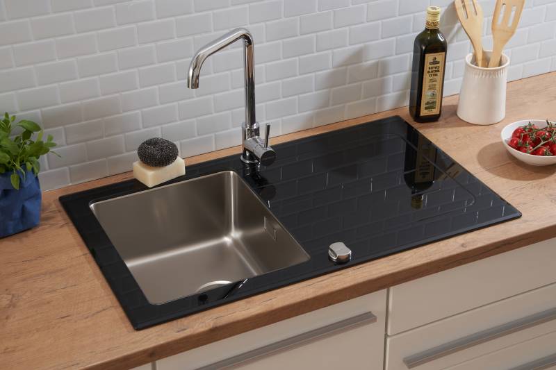 home24 Küchenspüle New York Glas 86 x 50 86 x 21 x 50cm Schwarz von home24