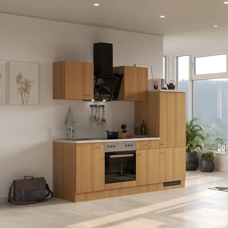 home24 Küchenzeile 220 cm Kombi D 220 x 200 x 60cm Braun/Buche Dekor von home24