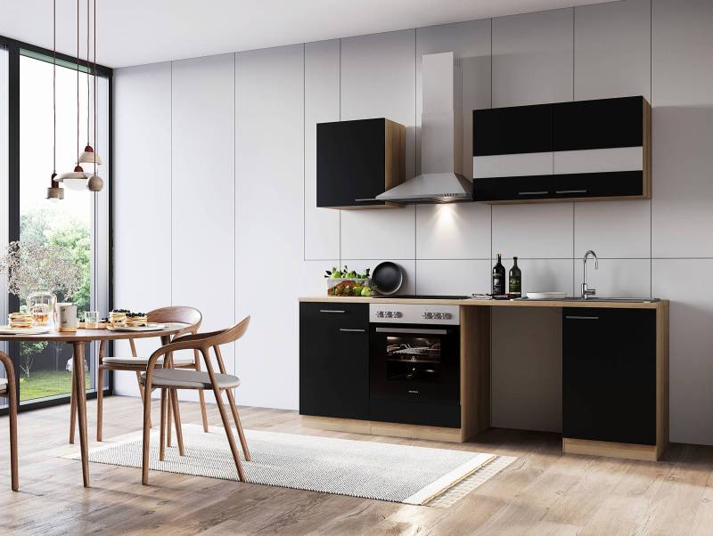home24 Küchenzeile Merle I 220cm Schwarz/Schwarz von home24