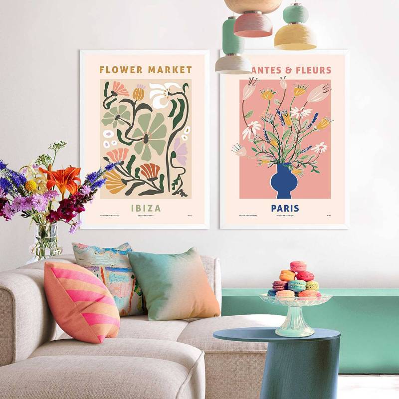 home24 Kunstdruck-Set Blumen 2-teilig Gerahmtes Holzbild, beschichtet Pink/Pink von home24