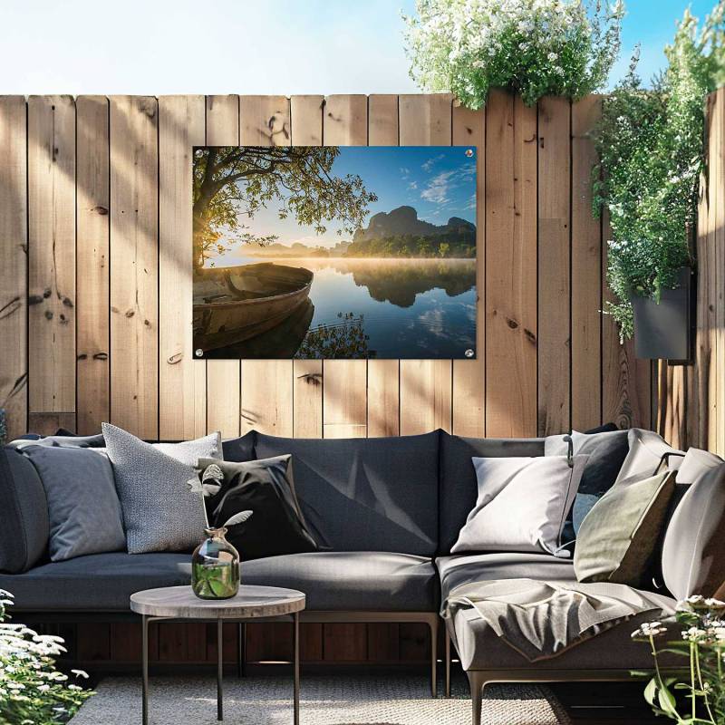 home24 Outdoor-Poster Boot auf dem See PVC Grün/Grün 60 x 80 x 0cm von home24