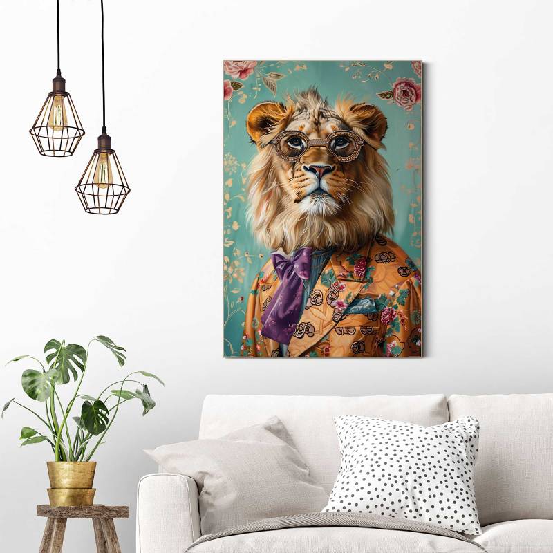 home24 Kunstdruck Dandy Lion Portrait MDF - Mitteldichte Holfaserplatte Multicolor/Multicolor 90 x 60 x 3cm von home24