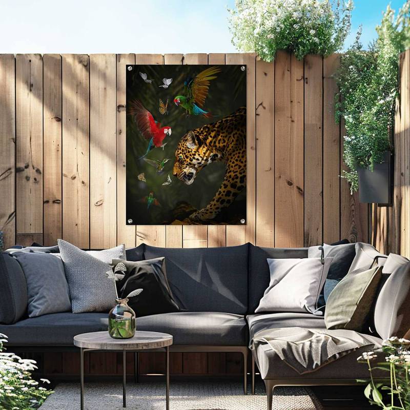 home24 Outdoor-Poster Dschungeltiere PVC Multicolor/Multicolor 60 x 80 x 0cm von home24