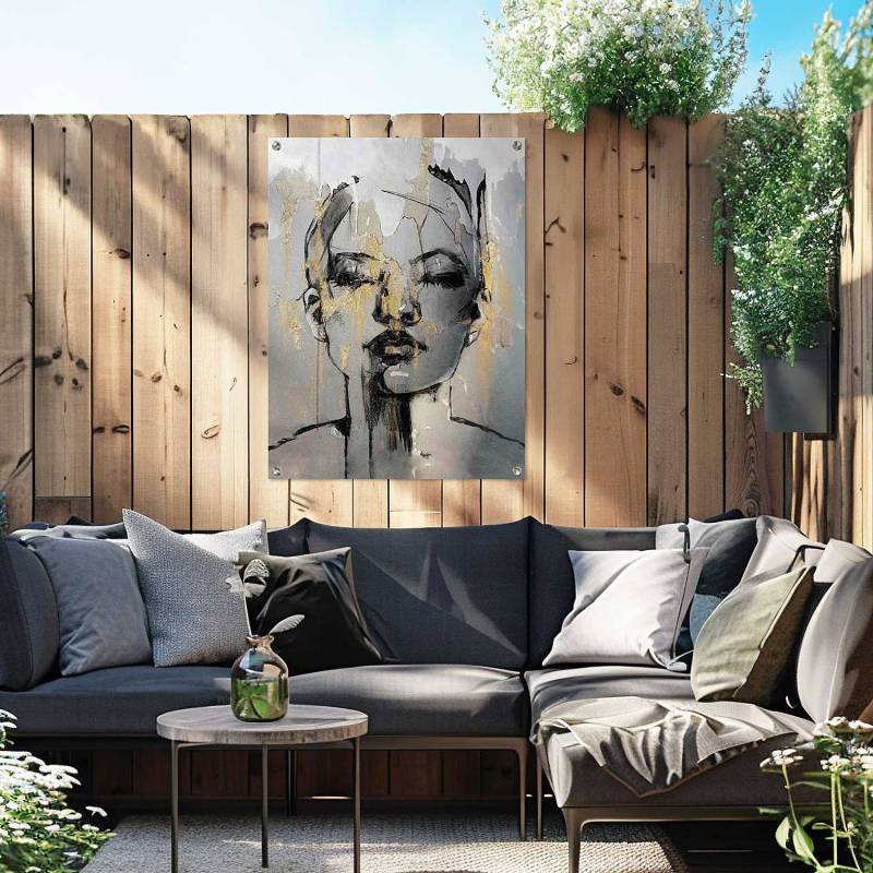 home24 Outdoor-Poster Goldenes Gesicht PVC Gold/Gold 60 x 80 x 0cm von home24