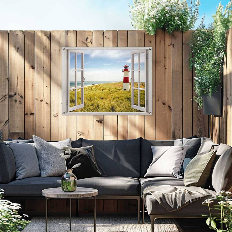home24 Outdoor-Poster Leuchtturm Ansicht PVC Blau/Blau 60 x 80 x 0cm von home24