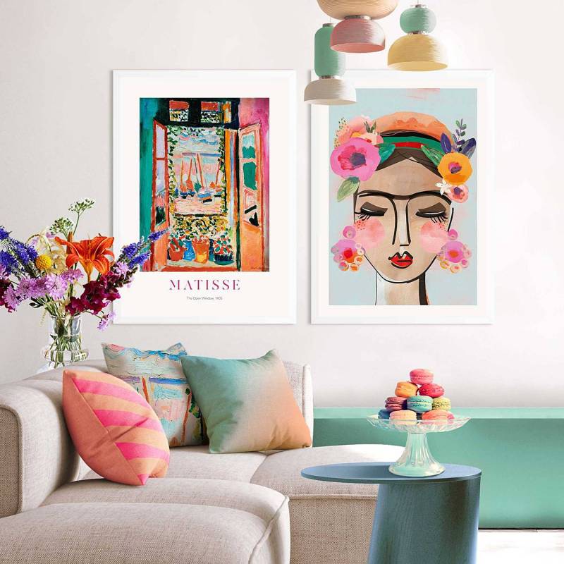 home24 Kunstdruck-Set Modernes Porträt 2-teilig Gerahmtes Holzbild, beschichtet Multicolor/Multicolor von home24