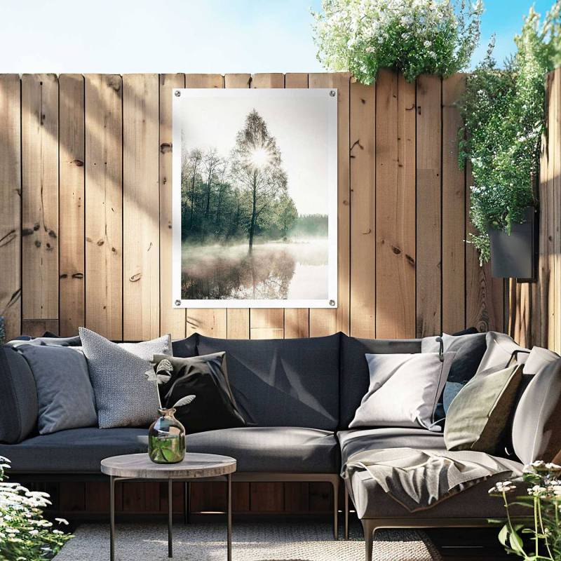 home24 Outdoor-Poster Sonne durch die Bäume PVC Grün/Grün 60 x 80 x 0cm von home24