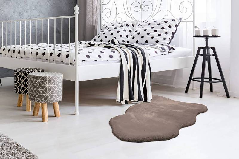 home24 Kurzflorteppich Rabbit Light Sheepskin Multicolor/Taupe 60 x 2 x 90cm 100% Polyester von home24
