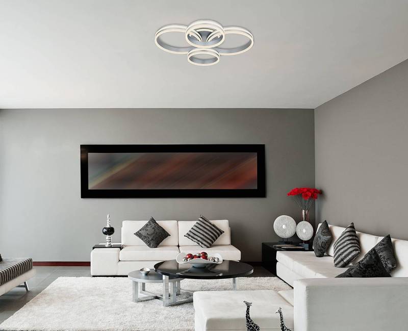 home24 LED-Deckenleuchte Rubio 68 x 85cm Silber Eisen, lackiert Acrylglas Nicht austauschbare LEDs LED-Platine von home24