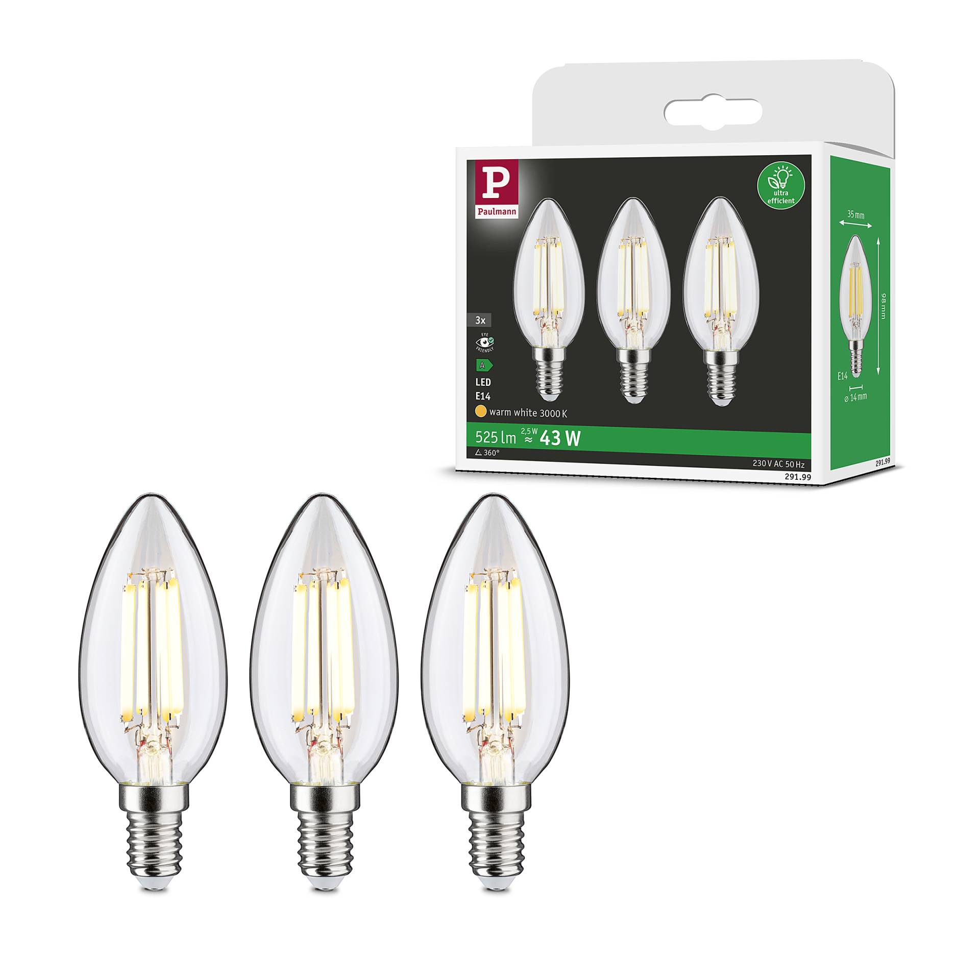 home24 LED-Leuchtmittel Eco-Line Kerze Ø 3cm Durchsichtig von home24