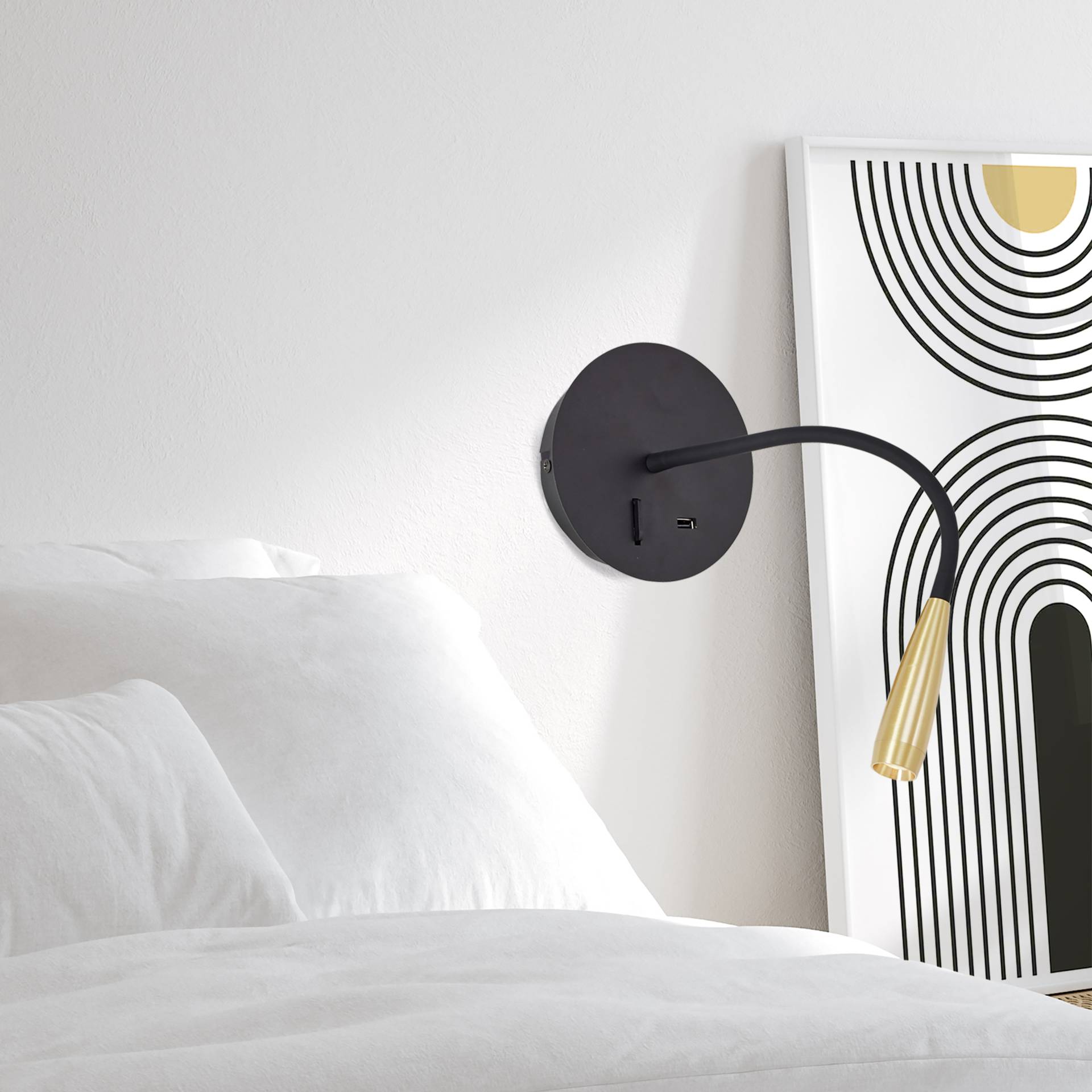 home24 LED-Wandleuchte Jutta Typ A Ø 14cm Schwarz/Schwarz/Gold Aluminium, pulverbeschichtet LED LED-Platine home24 LED-Wandleuchte Jutta Typ A Ø 14cm Schwarz/Schwarz/Gold Aluminium, pulverbeschichtet LED LED-Platine von home24