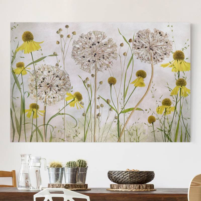 home24 Leinwandbild Allium Helenium Polyester Beige 120 x 80cm von home24