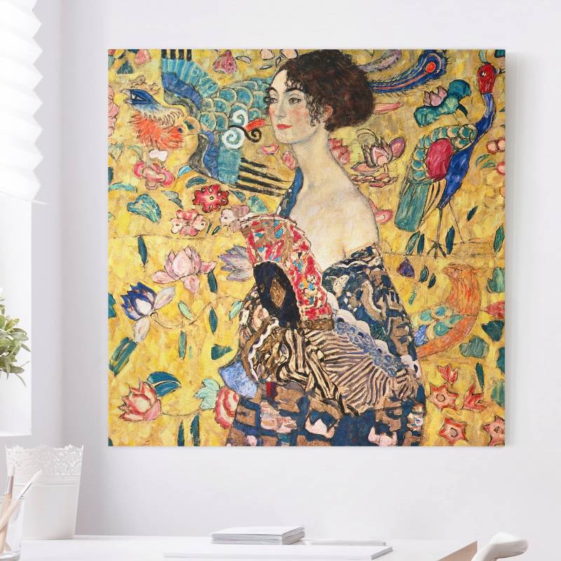 home24 Leinwandbild Dame mit Fächer Polyester Gelb 120 x 120cm von home24