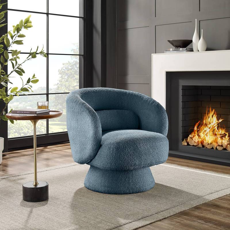 home24 Drehbarer Loungesessel LANARE Blau/Petrol Bouclé 78 x 71 x 76cm von home24
