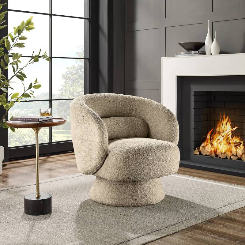 home24 Drehbarer Loungesessel LANARE Braun/Beige/Taupe Bouclé 78 x 71 x 76cm von home24