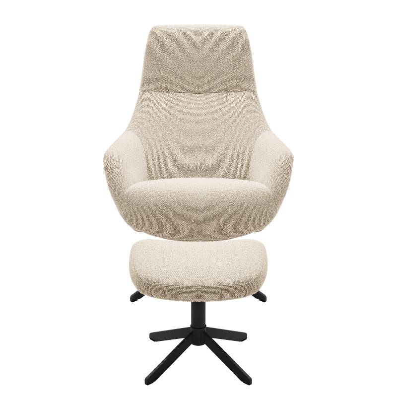 home24 Loungesessel GUS mit Hocker Schwarz Strukturstoff Libia Schwarz 76 x 100 x 81cm von home24