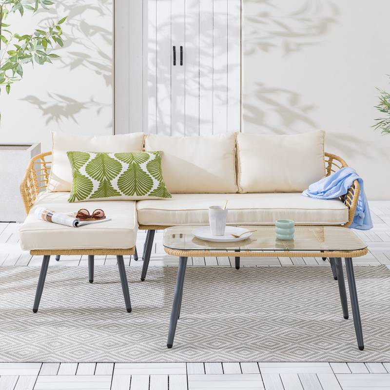 home24 Loungeset Tebon 3-teilig 187 x 67 x 122cm Beige von home24