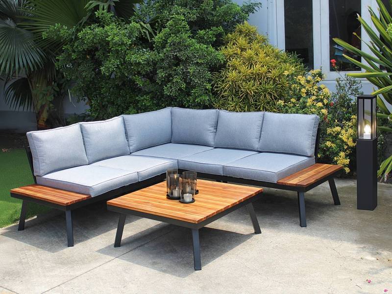 home24 Loungeset Theresa 4-teilig 210 x 64 x 210cm Braun/Grau/Grau von home24