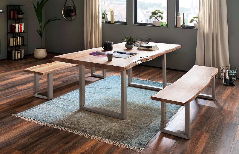 home24 Massive Baumkanten-Sitzbank 200cm Braun/Akazie Braun U-Form Silber home24 Massive Baumkanten-Sitzbank 200cm Braun/Akazie Braun U-Form Silber von home24