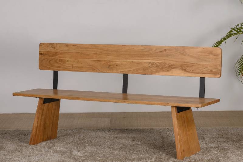 home24 Massive Sitzbank Eddega mit Rückenlehne 175 x 85 x 40cm Schwarz/Braun von home24