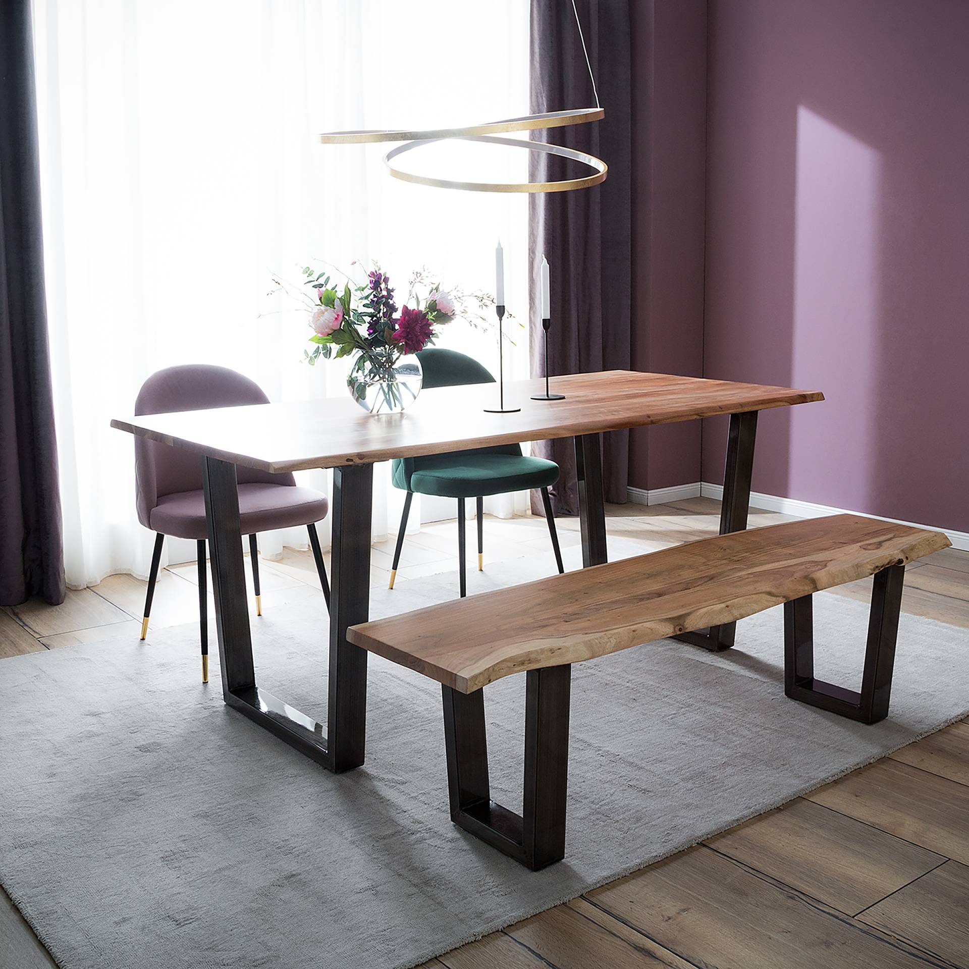 home24 Massiver Baumkanten-Esstisch 180 x 90cm Braun/Akazie Braun Trapezförmig Vintage Metall home24 Massiver Baumkanten-Esstisch 180 x 90cm Braun/Akazie Braun Trapezförmig Vintage Metall von home24