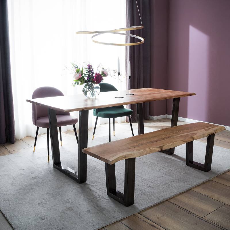 home24 Massiver Baumkanten-Esstisch 180 x 90cm Braun/Akazie Braun Trapezförmig Vintage Metall von home24