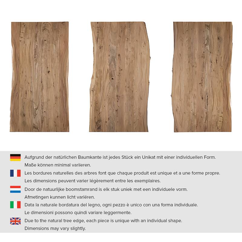 home24 Massiver Baumkanten-Esstisch 180 x 90cm Braun/Akazie Braun Trapezförmig Vintage Metall von home24