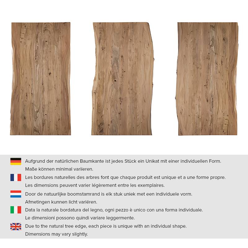 home24 Massiver Baumkanten-Esstisch 220 x 100cm Braun/Akazie Braun Trapezförmig Vintage Metall von home24