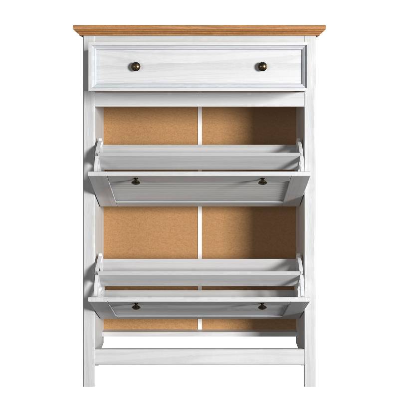 home24 Massiver Schuhkipper 88 x 126 x 35cm Weiß/Kiefer Weiß von home24