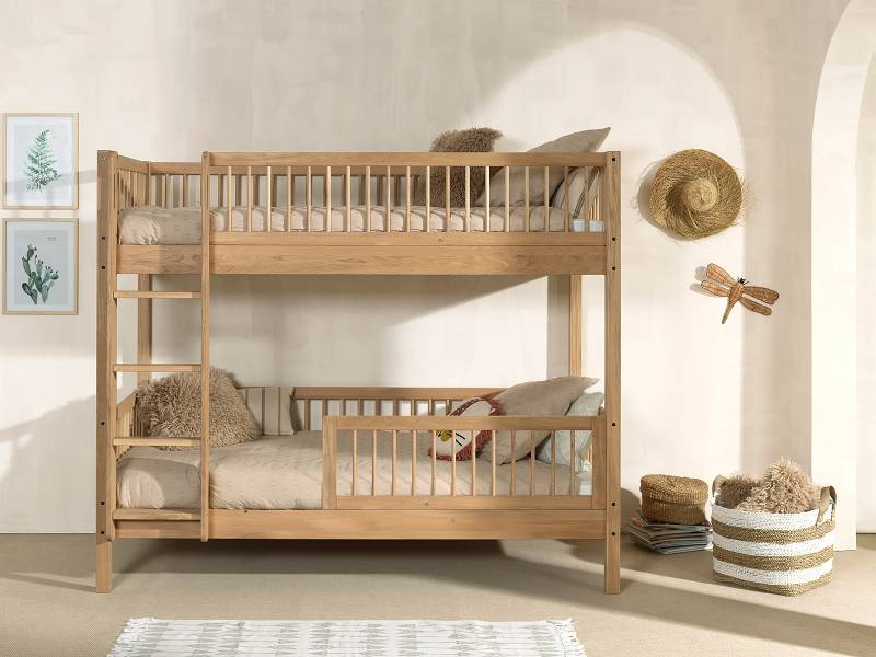 home24 Massives Etagenbett - Fallschutz 90 x 200cm Braun/Eiche Kein Bettkasten von home24