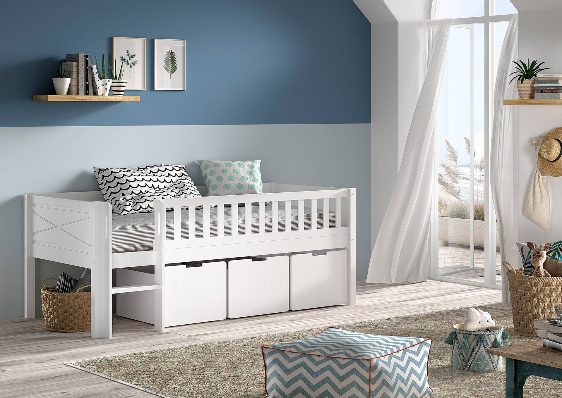 home24 Massives Kojenbett Scott 90 x 200cm Weiß mit Schubladen/mit Leiter home24 Massives Kojenbett Scott 90 x 200cm Weiß mit Schubladen/mit Leiter von home24