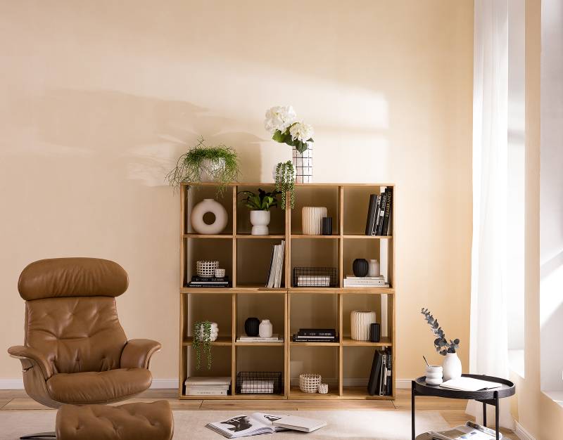 home24 Massives Regal 148 cm offen Massivholz Wildeiche, geölt Braun 148 x 148 x 35cm von home24