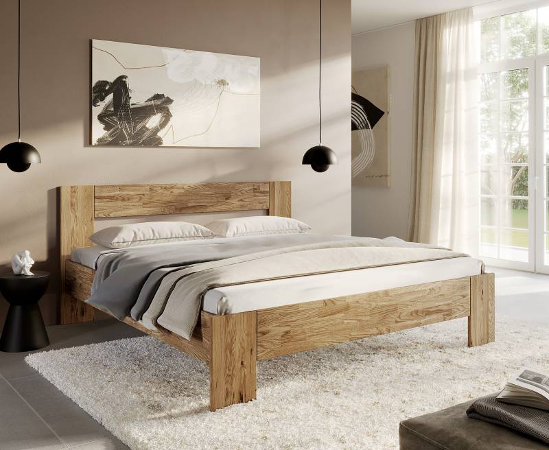 home24 Massivholzbett Barracos 160 x 200cm Massivholz Wildeiche, geölt Braun Eiche von home24