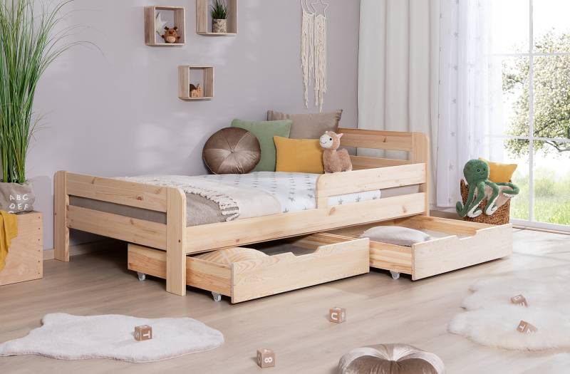 home24 Massivholzbett Bennet mit Schublade 120 x 200cm mit Lattenrost & Matratze Braun/Kiefer home24 Massivholzbett Bennet mit Schublade 120 x 200cm mit Lattenrost & Matratze Braun/Kiefer von home24