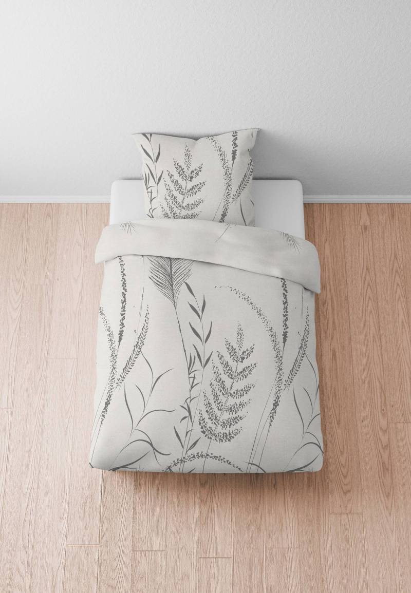 home24 Melange-Flanell Bettwäsche Linho 155 x 200 cm + Kissen 80 x 80 cm Grau/Lichtgrau von home24