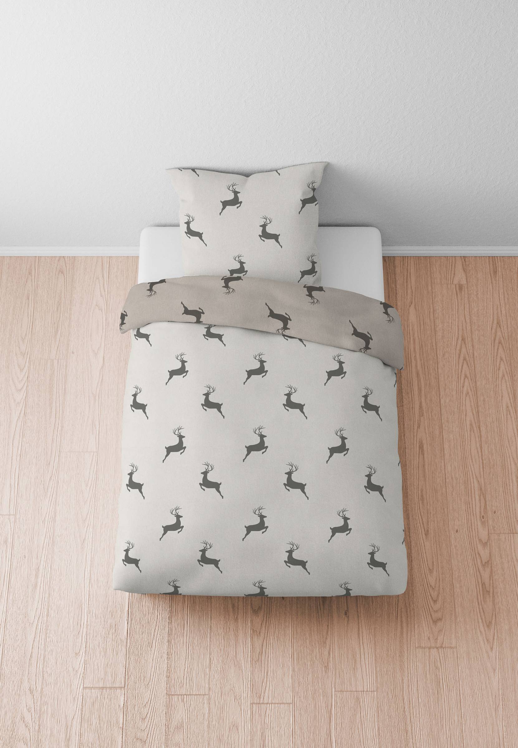 home24 Melange-Flanell Bettwäsche Rosin 155 x 220 cm + Kissen 80 x 80 cm Beige/Beige von home24