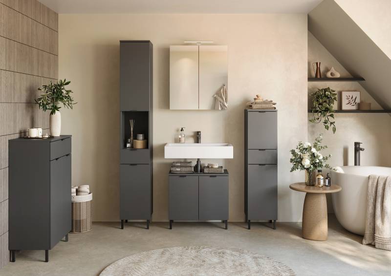 home24 Midischrank Arcena 2 Türen 30 x 120 x 34cm Grau/Graphit von home24